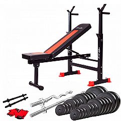 Скамья тренировочная Fit-On FN-S101 + штанга и гантели 123кг