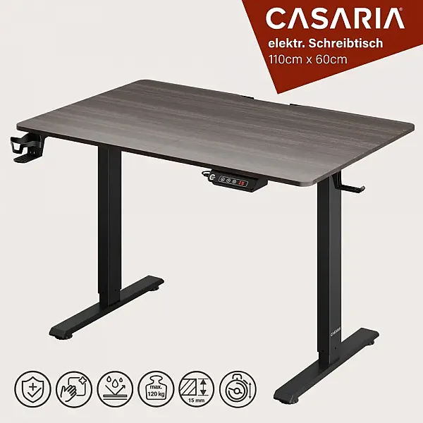 Комп'ютерний стіл з електрорегулюванням висоти Casaria 110x60см, коричневий