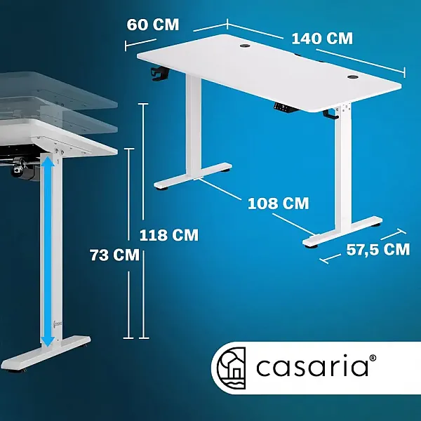 Стіл з регулюванням висоти електричний Casaria 140x60, білий