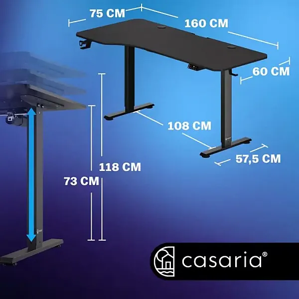 Стіл з регулюванням висоти електричний Casaria 160x75, чорний