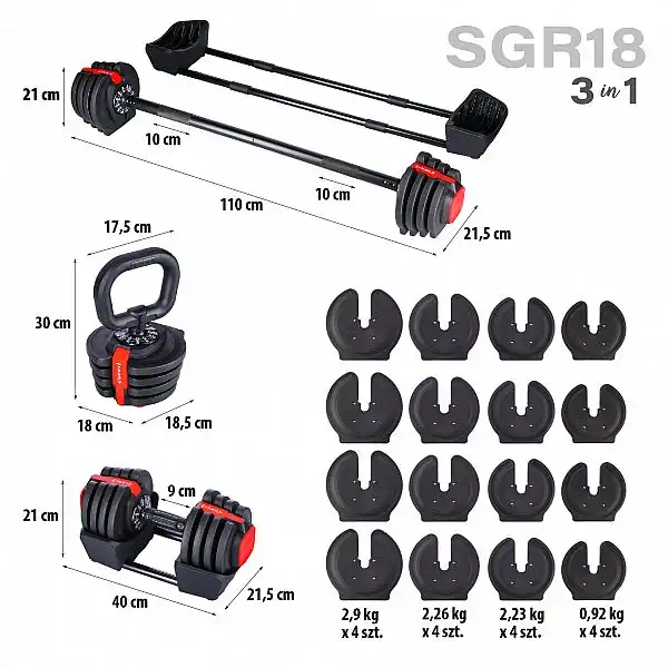 Набірна штанга + гантелі 2шт + гирі 2шт HMS SGR18 PRO SET 3IN1 41кг
