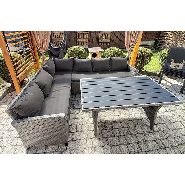 Кутові садові меблі з техноратанга Lagos Muddy Grey / Black Melange