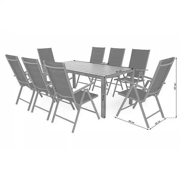 Алюмінієві садові меблі Ibiza 185 см Сірий / Чорний 8+1