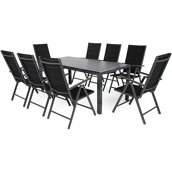 Алюмінієві садові меблі Ibiza 185 см Сірий / Чорний 8+1