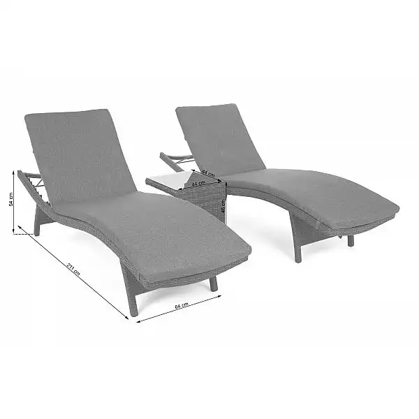 Набір садових шезлонгів з техноротангу Marbella Grey / Grey Melange зі столиком