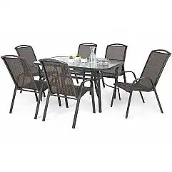 Металеві садові меблі Sevilla 150 см Атланта сірий / коричневий трикутники 6+1