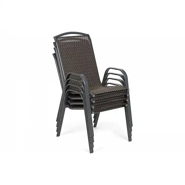 Металеві садові меблі Sevilla 150 см Atlanta Grey / Brown Triangles 6+1 з кріслом Sevilla Black / Grey Melange