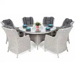 Садові меблі з техноратанга Bristol Round 150 см Білий / Сірий 6+1