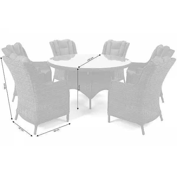 Садові меблі з техноратанга Bristol Round 150 см Білий / Сірий 6+1