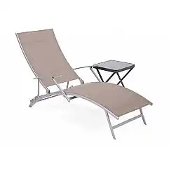 Садовий металевий шезлонг Summer Silver / Taupe зі столиком Ventura
