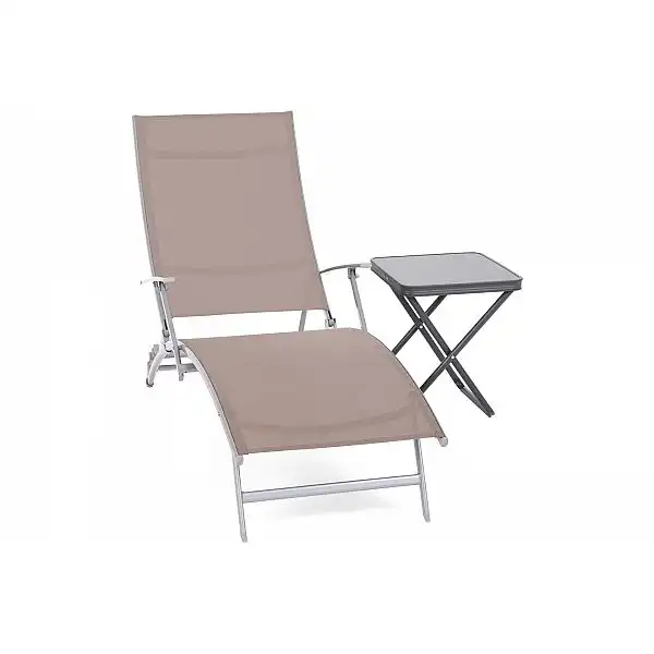 Садовий металевий шезлонг Summer Silver / Taupe зі столиком Ventura