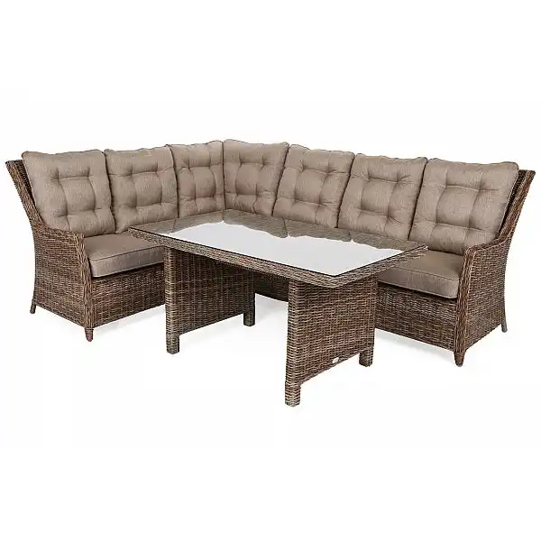 Левосторонний угловой набор садовой мебели Alicante Ginger/Brown Melange с пуфами