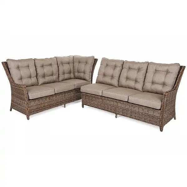 Левосторонний угловой набор садовой мебели Alicante Ginger/Brown Melange с пуфами