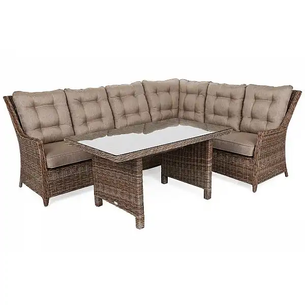 Правосторонний угловой набор садовой мебели Alicante Ginger/Brown Melange с пуфами