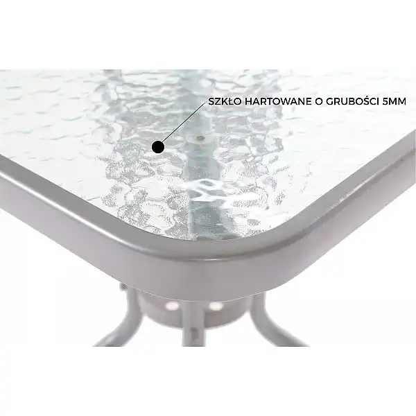 Літній квадрат Срібний стіл зі скляною стільницею