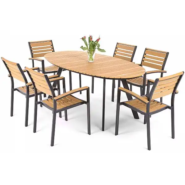 Алюмінієві садові меблі Lorenzo Black / Teak 6+1