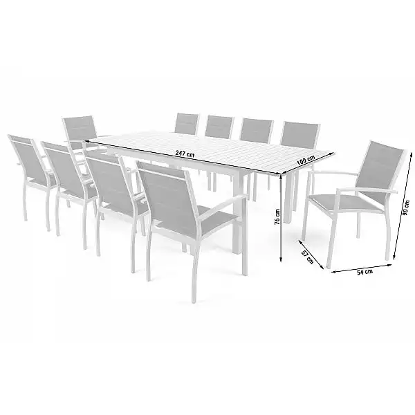 Алюмінієві садові меблі Venosa Silver / Grey 10+1