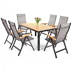 Алюмінієві садові меблі Florence Black / Teak 6+1