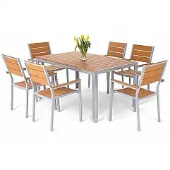 Алюмінієві садові меблі Salvador Silver / Teak 6+1