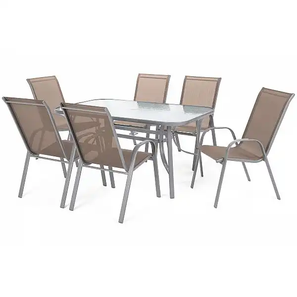 Металеві садові меблі Sevilla 150 см Silver / Taupe 6+1 з кріслом Sevilla Black / Grey Melange