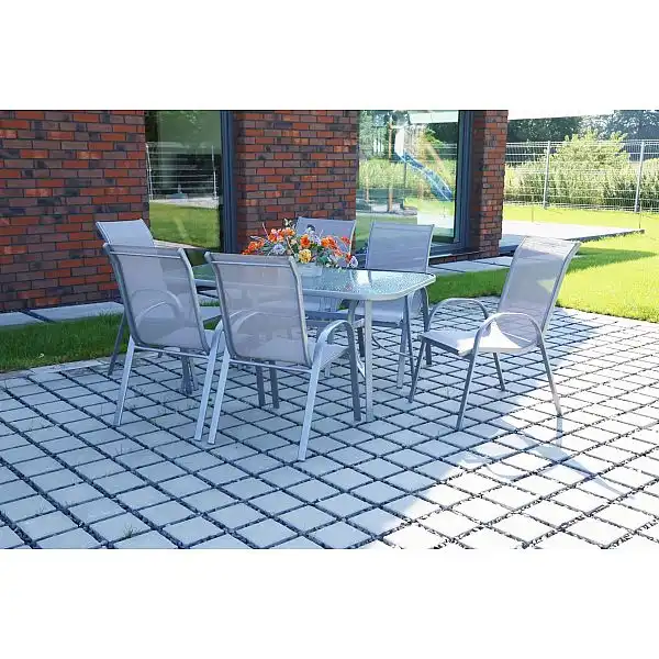 Металеві садові меблі Sevilla 150 см Silver / Taupe 6+1 з кріслом Sevilla Black / Grey Melange