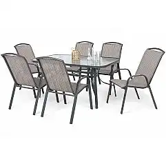 Садові меблі Sevilla металеві 150 см Atlanta Grey / Beige Striped 6+1 II. видів