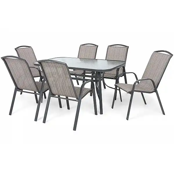 Садові меблі Sevilla металеві 150 см Atlanta Grey / Beige Striped 6+1 II. видів
