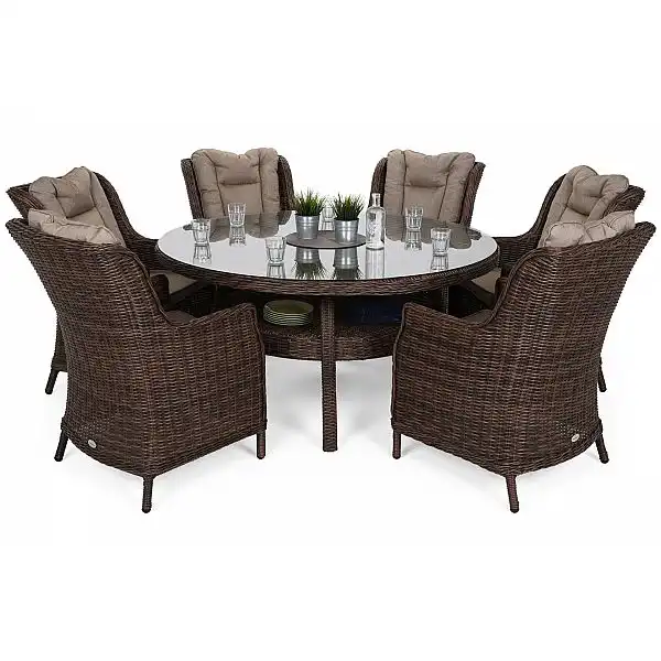 Садові меблі з техноротангу Bristol Round Elegant 150 см Brown Mat / Brown Melange 6+1