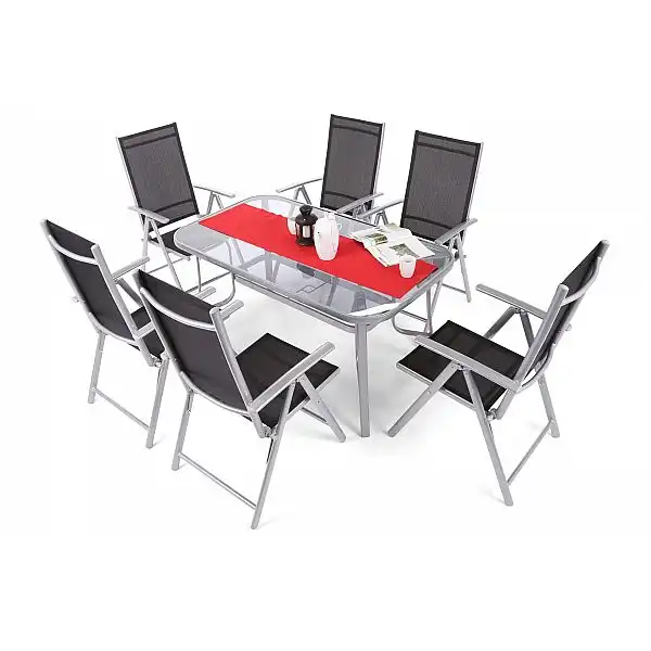 Алюмінієві садові меблі Ibiza 150 см Basic Silver / Black 6+1