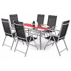 Алюмінієві садові меблі Ibiza 150 см Basic Silver / Black 6+1