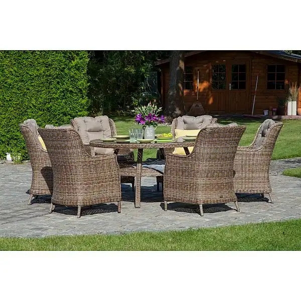 Садові меблі з технораттанга Bristol Round Elegant 150 см Light Gray / Grey Melange 6+1 виставка