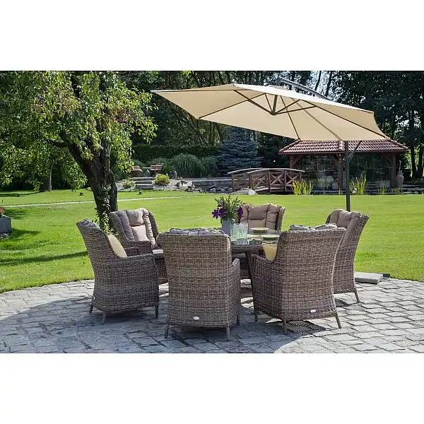 Садові меблі з технораттанга Bristol Round Elegant 150 см Light Gray / Grey Melange 6+1 виставка