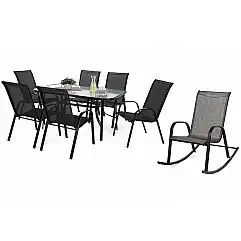 Металеві садові меблі Sevilla 150 см Black / Black 6+1 з кріслом Sevilla Black /..