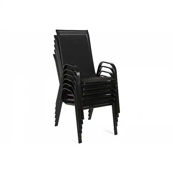 Металеві садові меблі Sevilla 150 см Black / Black 6+1 з кріслом Sevilla Black / Grey Melange