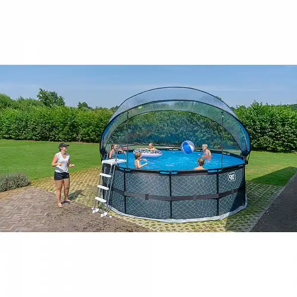 Басейн EXIT круглий з куполом 450х122 см + тепловий насос + пісочний фільтр "камінь"