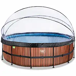Басейн EXIT круглий з куполом 488х122 см + тепловий насос + пісочний фільтр "дерево"