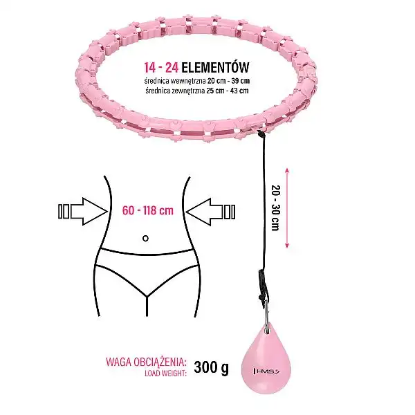Хула-хуп з обважнювачем HMS HHW02 світло-рожевий + пояс для схуднення