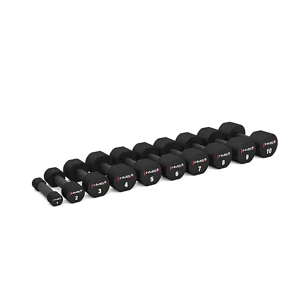 Набір гантелей з поліуретану HPT, 2 x 1 - 10 кг (110 кг) + стійка STR37 HMS