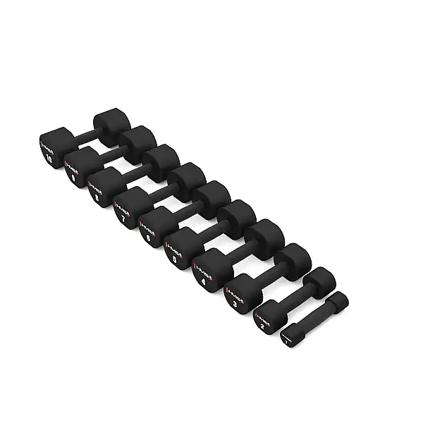 Набір гантелей з поліуретану HPT, 2 x 1 - 10 кг (110 кг) + стійка STR37 HMS