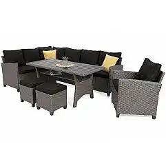 Кутові садові меблі з техноратанга Lagos Muddy Grey / Black Melange