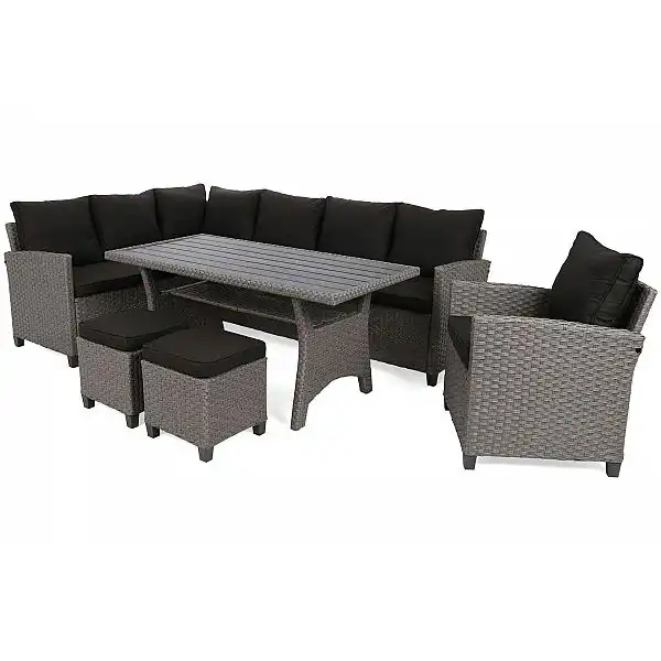 Кутові садові меблі з техноратанга Lagos Muddy Grey / Black Melange