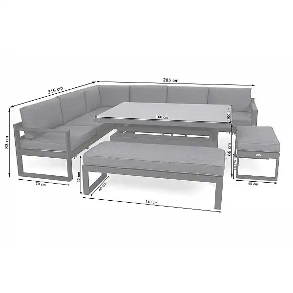 Кутові садові меблі з алюмінію Neapol Grey / Grey Melange