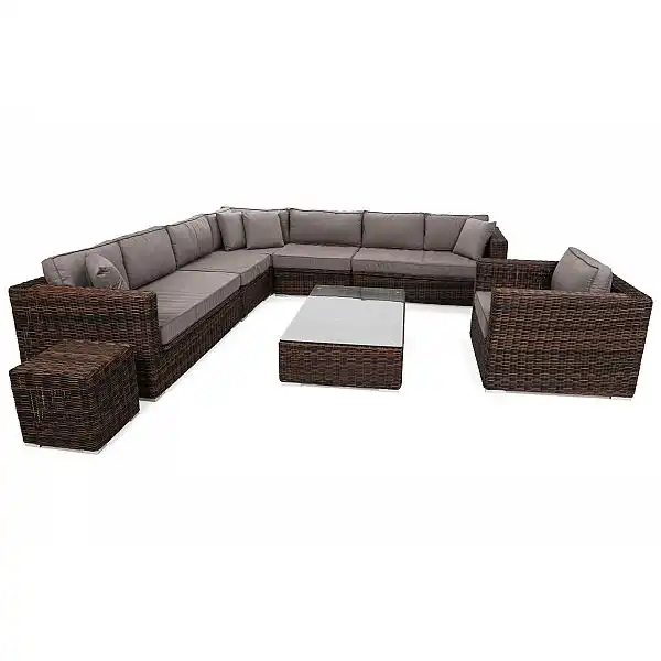 Кутовий набір садових меблів з техноротангу Livorno Rust Brown / Brown Melange