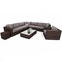 Кутовий набір садових меблів з техноротангу Livorno Rust Brown / Brown Melange