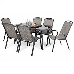 Металлическая садовая мебель Casablanca 145 см Atlanta Grey/Beige Striped 6+1