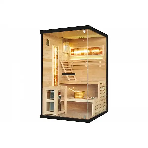 Фінська кутова сауна EP2CS Black з соляними панелями