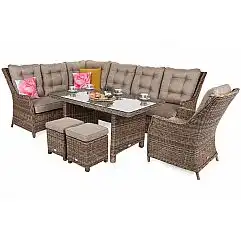 Левосторонний угловой набор садовой мебели Alicante Ginger/Brown Melange с пуфам..