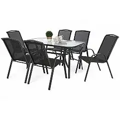 Металеві садові меблі Sevilla 145 см Atlanta Grey / Black Melange 6+1