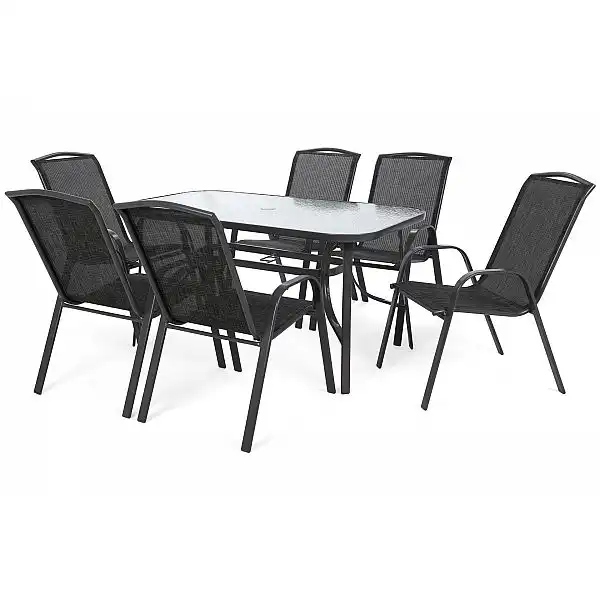 Металеві садові меблі Sevilla 145 см Atlanta Grey / Black Melange 6+1