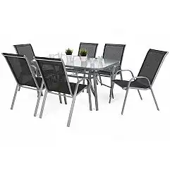 Металеві садові меблі Sevilla 150 см Silver / Black Melange 6+1
